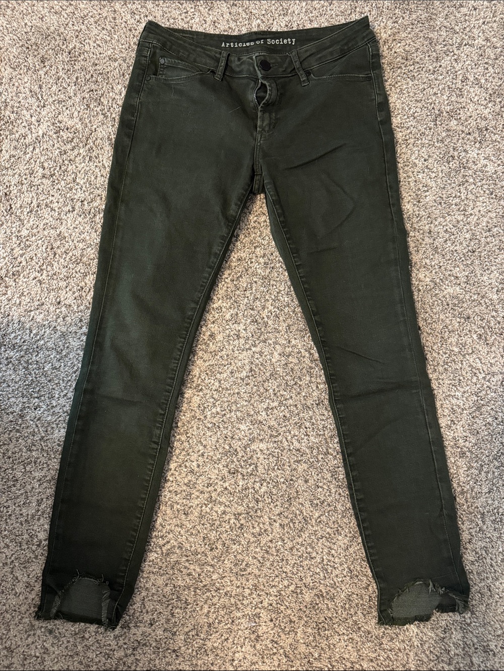 Articles of Society Olive Green Skinny Jeans with Raw Hem